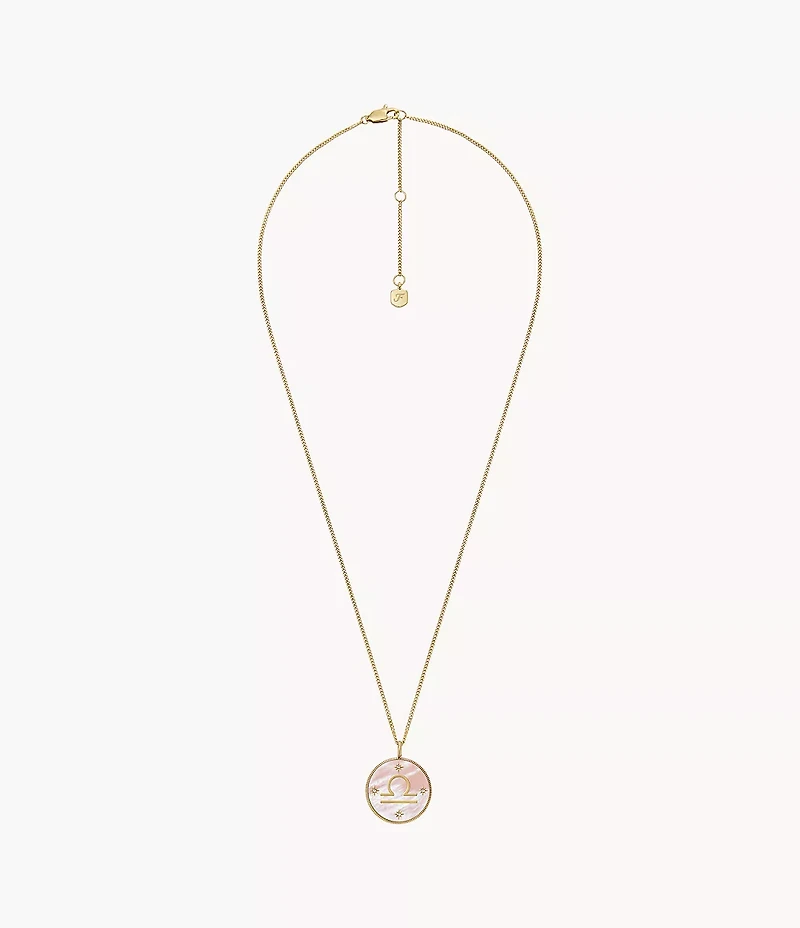 Libra Sutton Zodiac Gold-Tone Stainless Steel Pink Mother-of-Pearl Pendant Necklace
