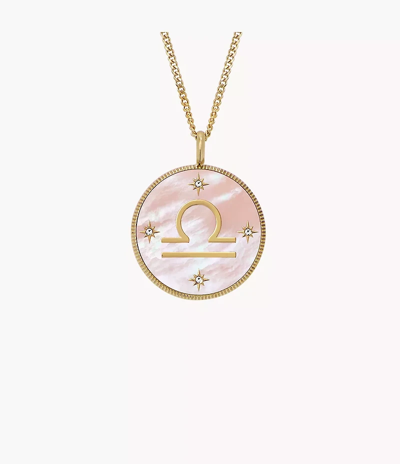 Libra Sutton Zodiac Gold-Tone Stainless Steel Pink Mother-of-Pearl Pendant Necklace