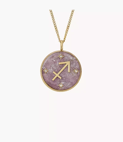 Sagittarius Sutton Zodiac Gold-Tone Stainless Steel Purple Amethyst Pendant Necklace