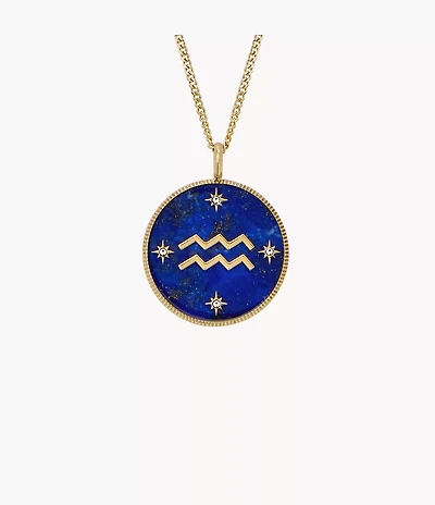 Aquarius Sutton Zodiac Gold-Tone Stainless Steel Blue Lapis Pendant Necklace