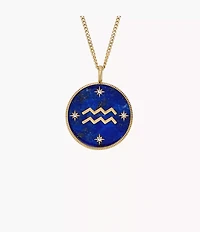 Aquarius Sutton Zodiac Gold-Tone Stainless Steel Blue Lapis Pendant Necklace