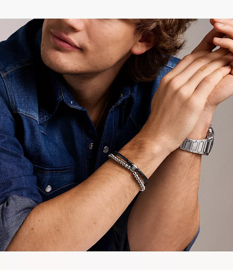 Townsman Beads Black Leather Multi-Strand Bracelet