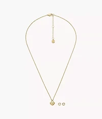 Sadie Gold-Tone Stainless Steel Heart Necklace and Earrings Gift Set