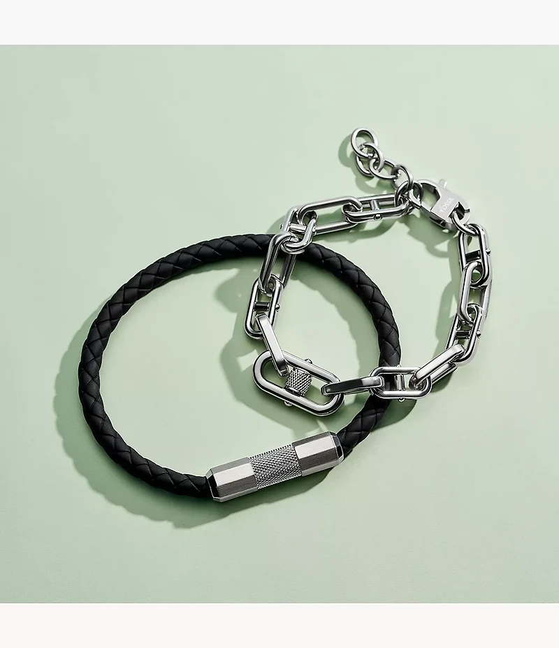 Machine Knurled Texture Stainless Steel Chain Bracelet