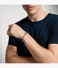 Machine Knurled Texture Stainless Steel Chain Bracelet