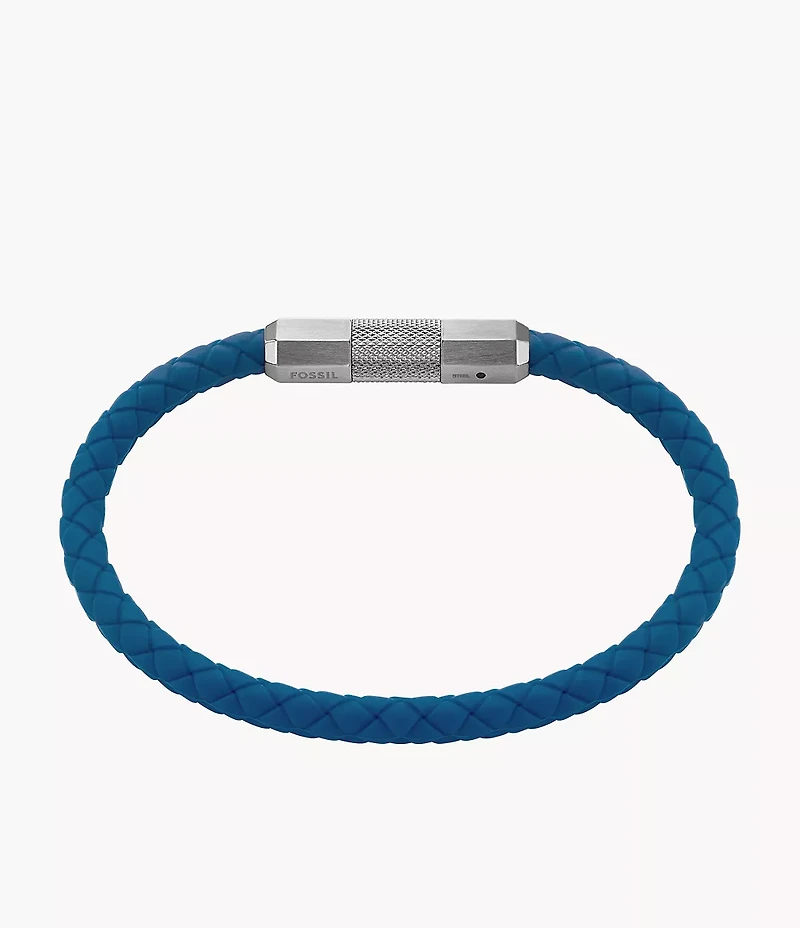Machine Knurled Texture Navy Silicone Station Bracelet