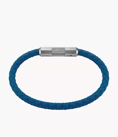 Machine Knurled Texture Navy Silicone Station Bracelet