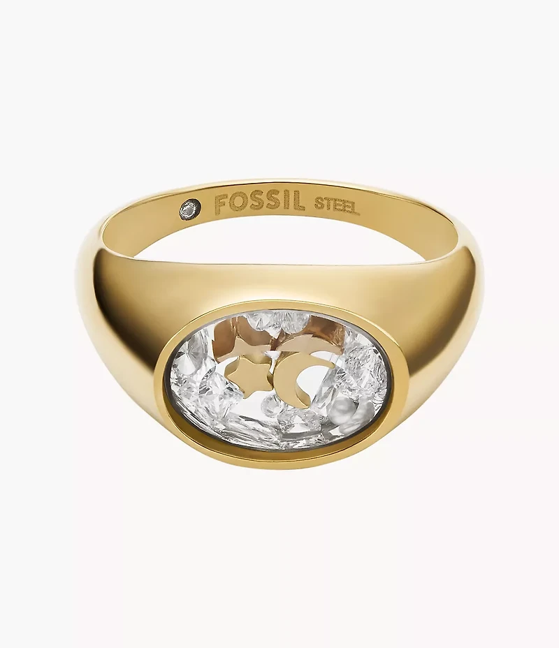 Sutton Shaky Glitz Gold-Tone Stainless Steel Moon and Star Signet Ring