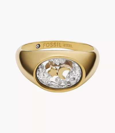 Sutton Shaky Glitz Gold-Tone Stainless Steel Moon and Star Signet Ring