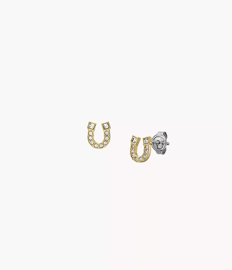 Sutton Horseshoe Gold-Tone Stainless Steel Stud Earrings