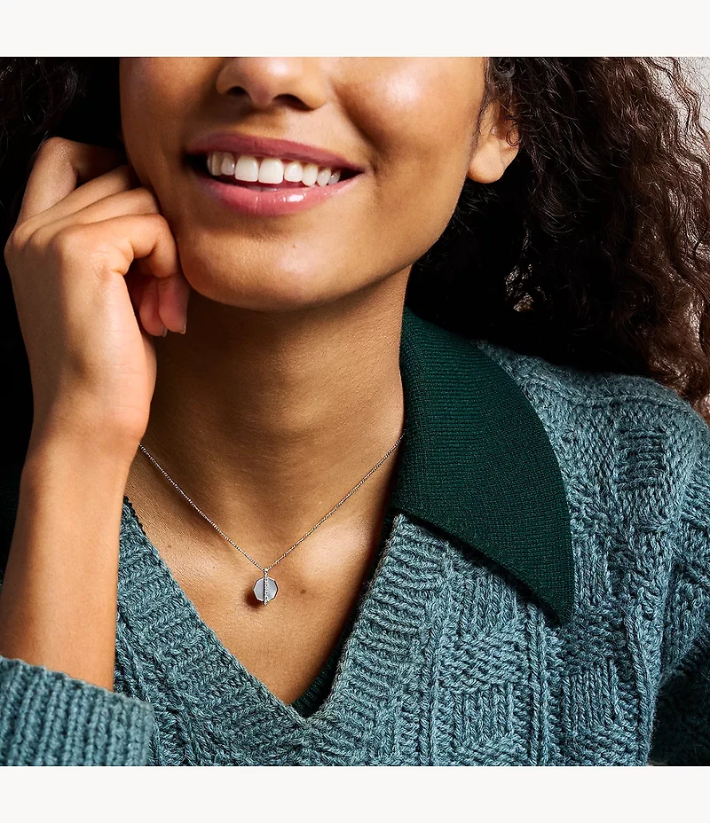 Merrit Timeless Mother Of Pearl Silver-Tone Stainless Steel Pendant Necklace