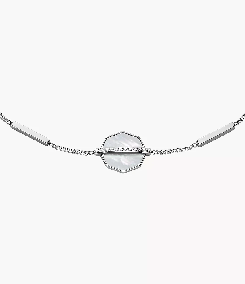 Merrit Timeless Mother Of Pearl Silver-Tone Stainless Steel Station Bracelet