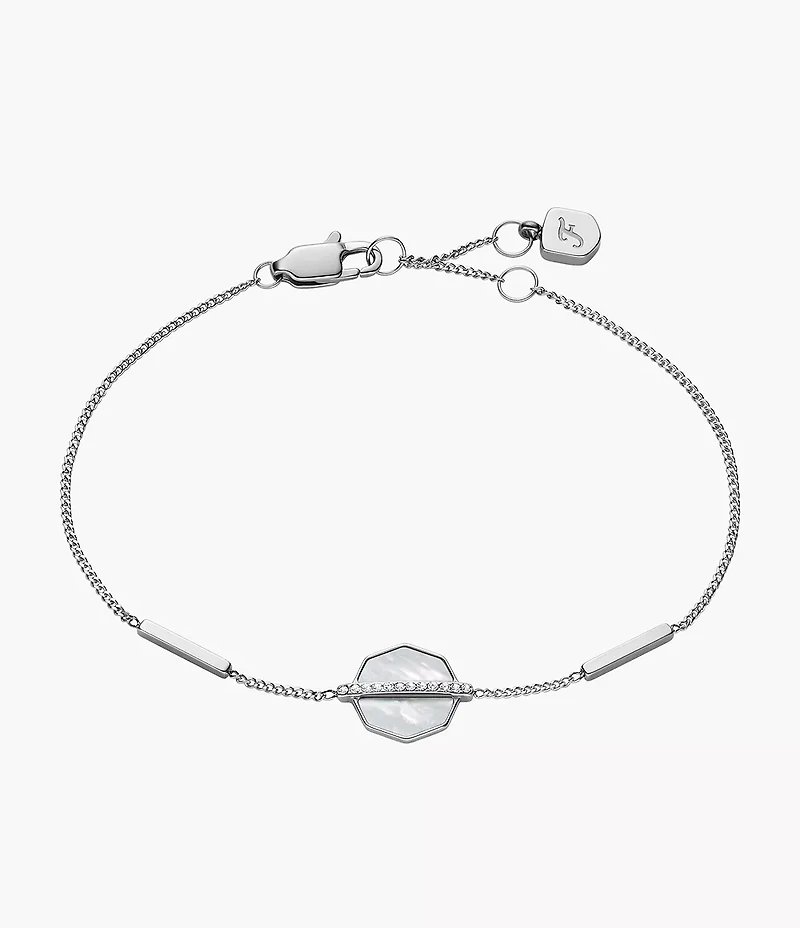 Merrit Timeless Mother Of Pearl Silver-Tone Stainless Steel Station Bracelet