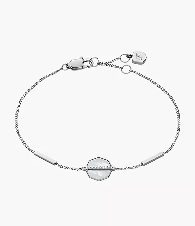 Merrit Timeless Mother Of Pearl Silver-Tone Stainless Steel Station Bracelet
