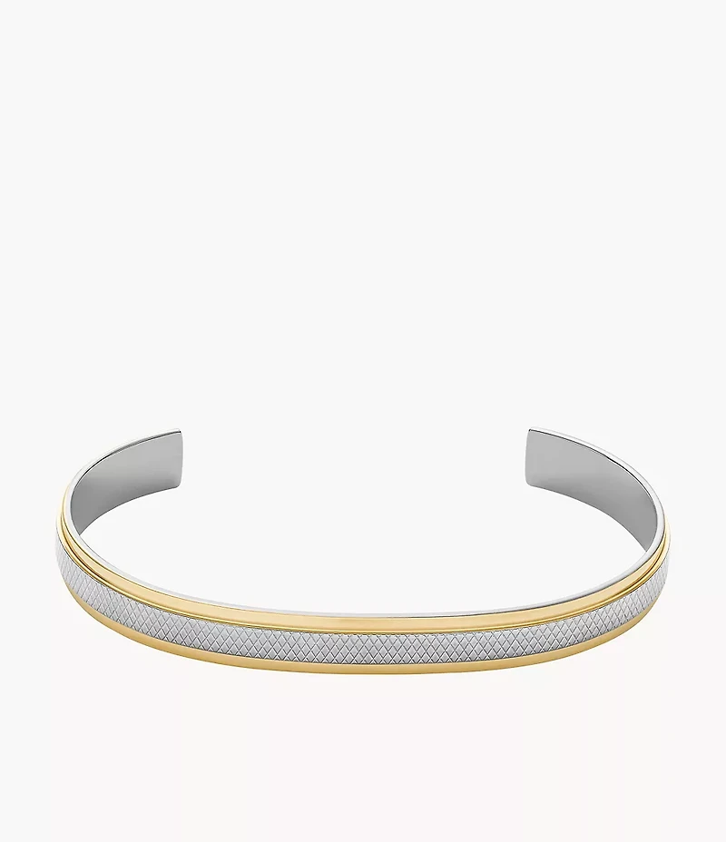 Machine Knurled Texture Two-Tone Stainless Steel Knurled Cuff Bracelet