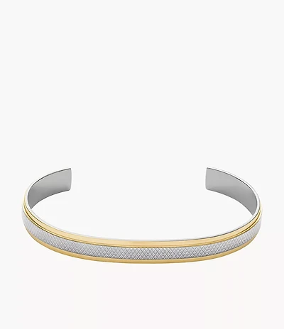 Machine Knurled Texture Two-Tone Stainless Steel Knurled Cuff Bracelet