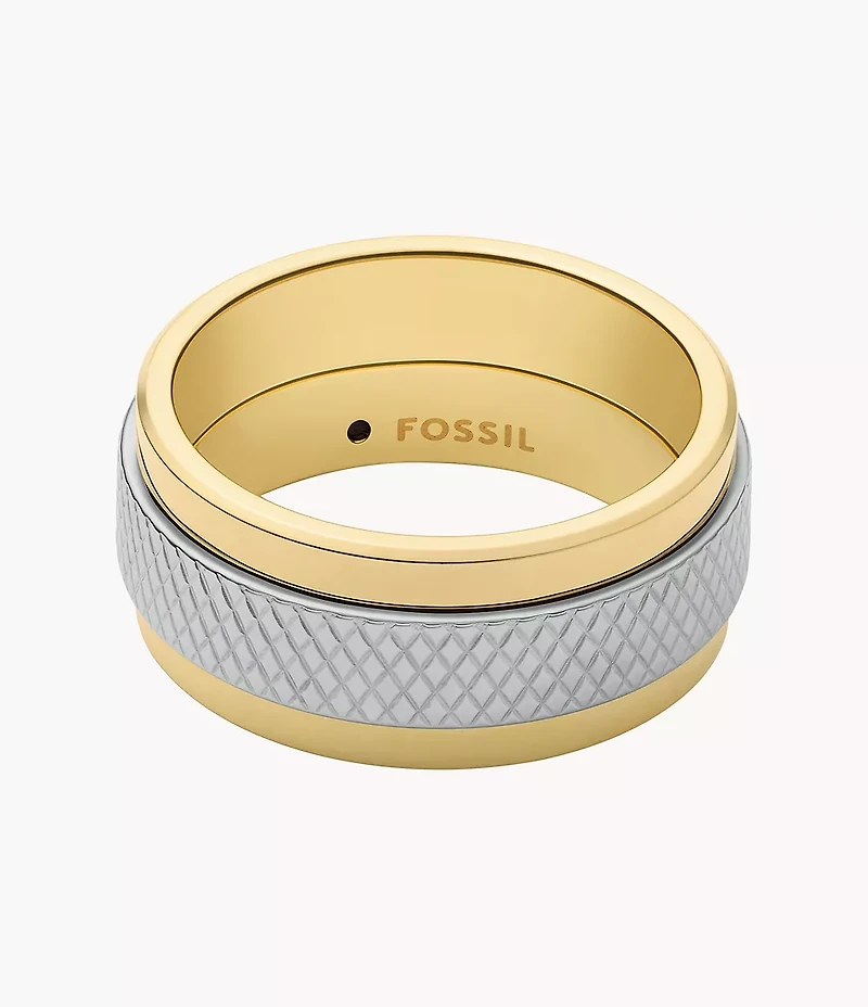 Machine Knurled Texture Two-Tone Stainless Steel Band Ring