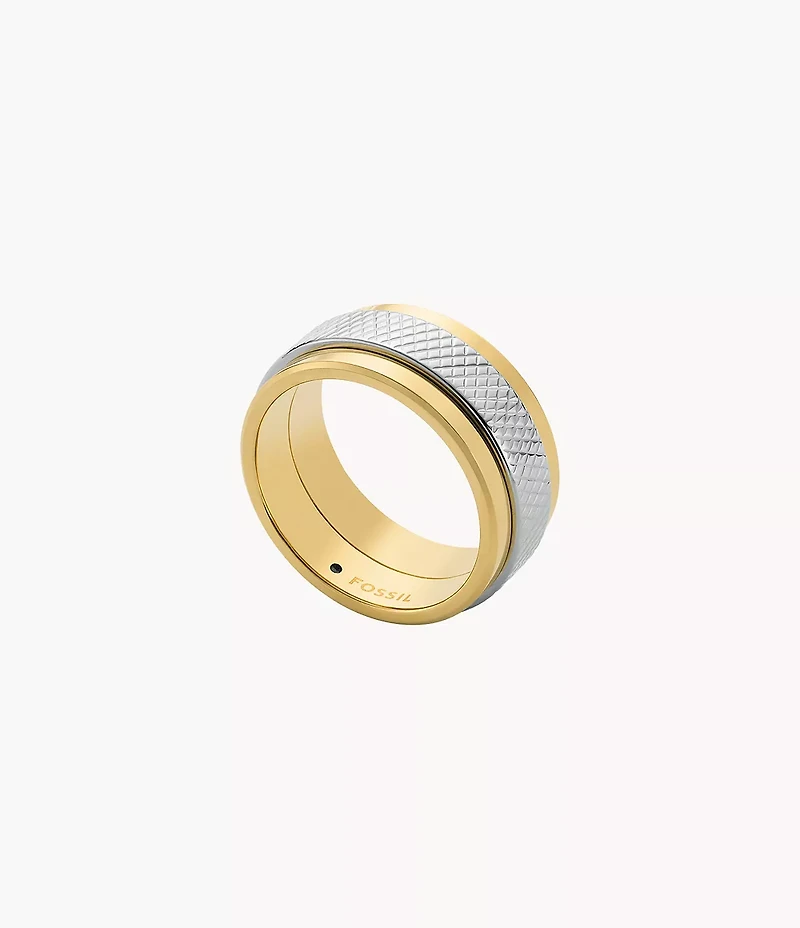 Machine Knurled Texture Two-Tone Stainless Steel Band Ring