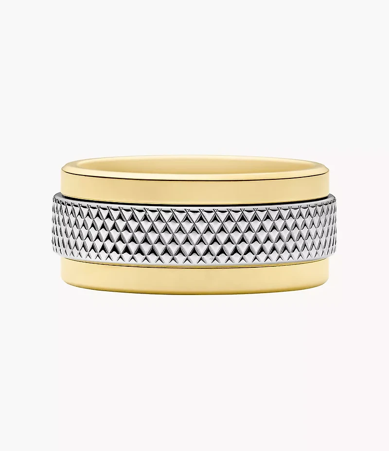 Machine Knurled Texture Two-Tone Stainless Steel Band Ring