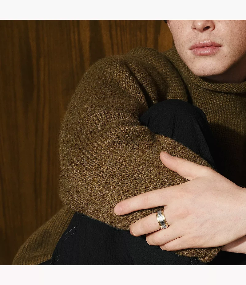 Machine Knurled Texture Two-Tone Stainless Steel Band Ring