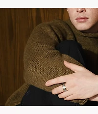 Machine Knurled Texture Two-Tone Stainless Steel Band Ring