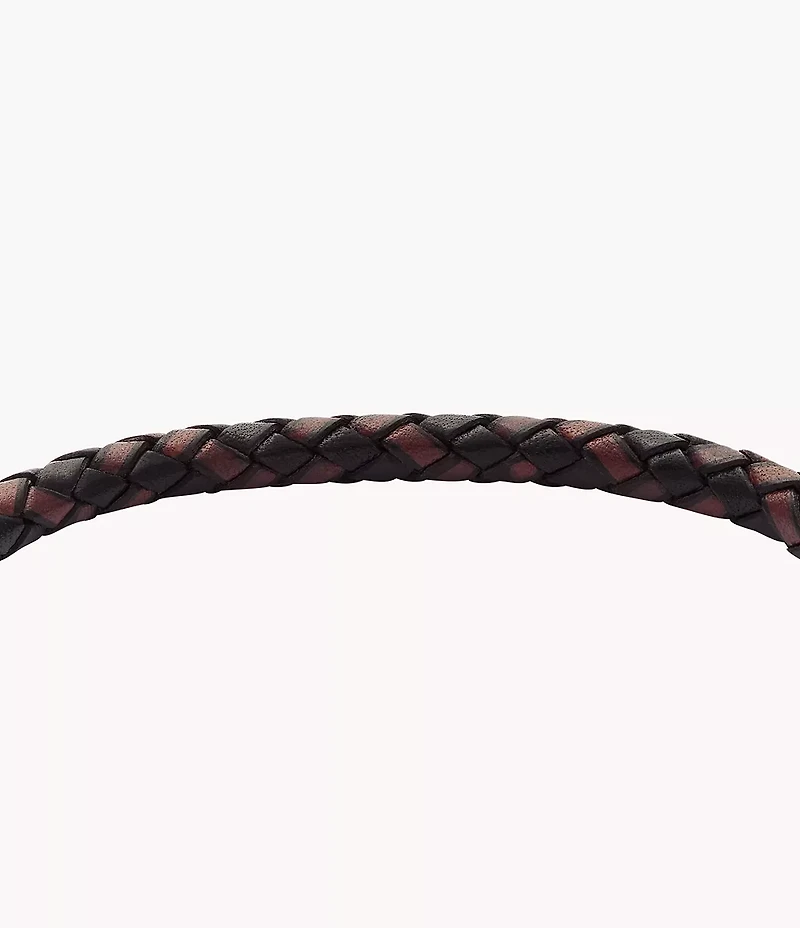 Machine Knurled Texture Leather and Stainless Steel Station Bracelet