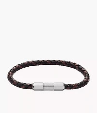Machine Knurled Texture Leather and Stainless Steel Station Bracelet