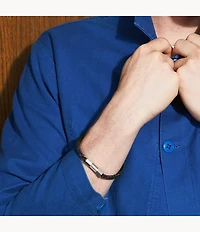 Machine Knurled Texture Leather and Stainless Steel Station Bracelet