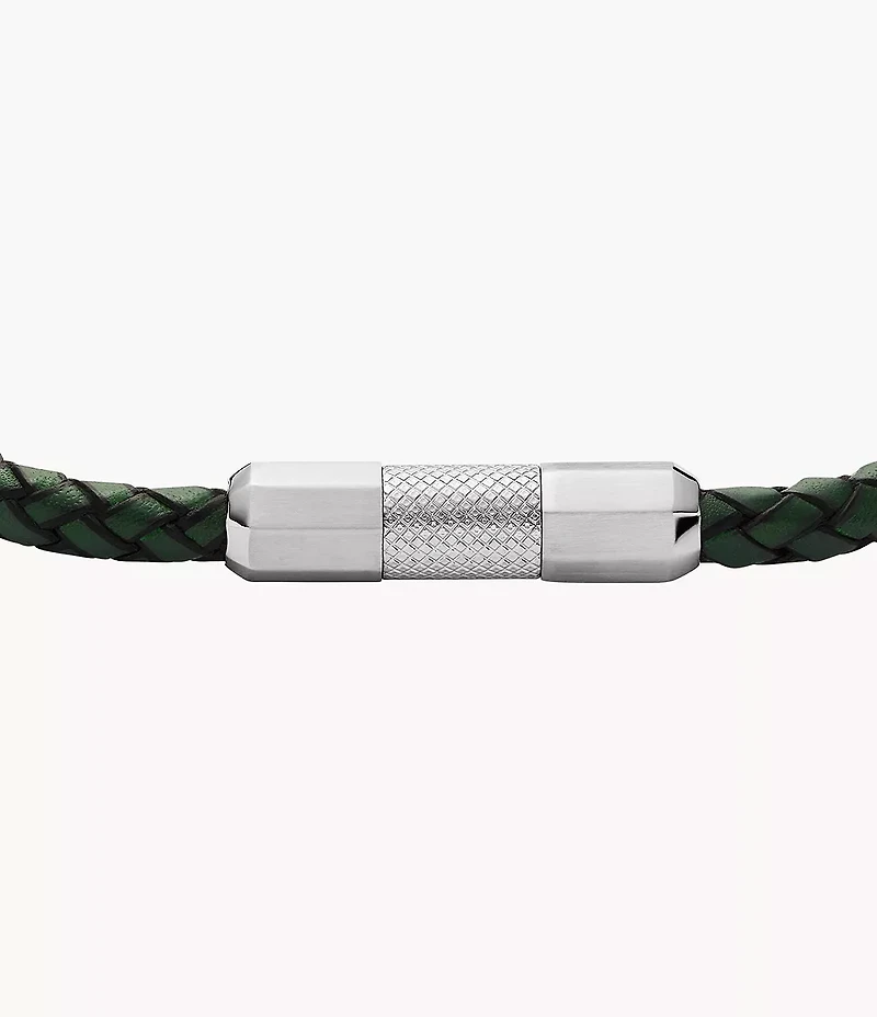 Machine Knurled Texture Leather and Stainless Steel Station Bracelet