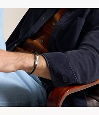 Machine Knurled Texture Leather and Stainless Steel Station Bracelet