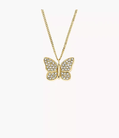 Sutton Pavé Butterfly Gold-Tone Stainless Steel Pendant Necklace