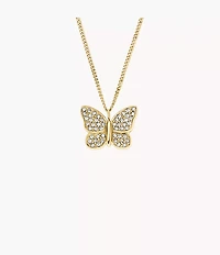 Sutton Pavé Butterfly Gold-Tone Stainless Steel Pendant Necklace