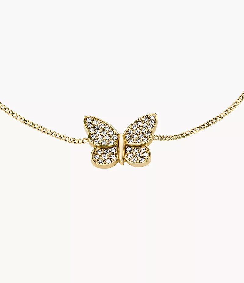 Sutton Pavé Butterfly Gold-Tone Stainless Steel Station Bracelet