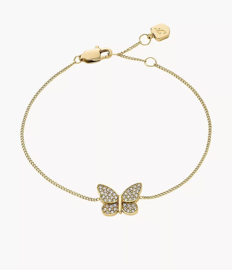 Sutton Pavé Butterfly Gold-Tone Stainless Steel Station Bracelet