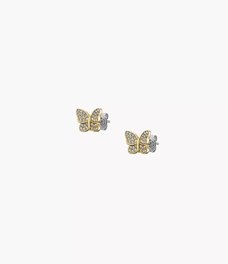 Sutton Pavé Butterfly Gold-Tone Stainless Steel Stud Earrings