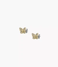 Sutton Pavé Butterfly Gold-Tone Stainless Steel Stud Earrings