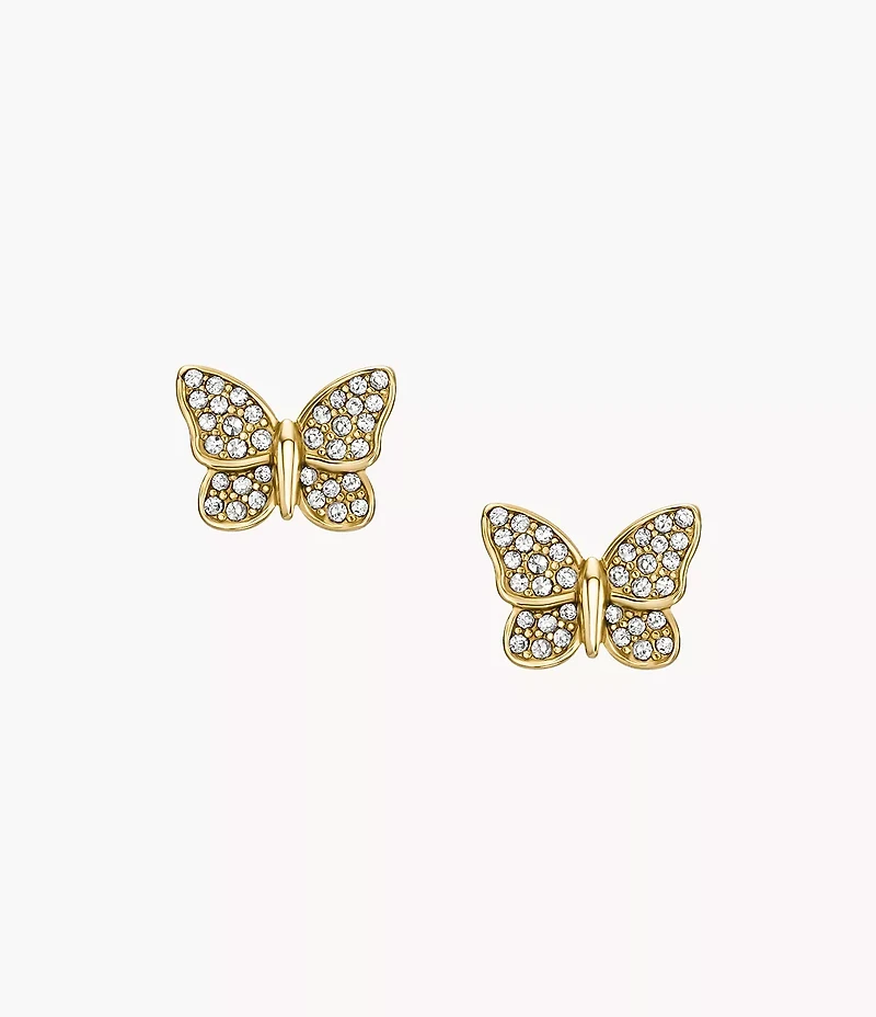 Sutton Pavé Butterfly Gold-Tone Stainless Steel Stud Earrings