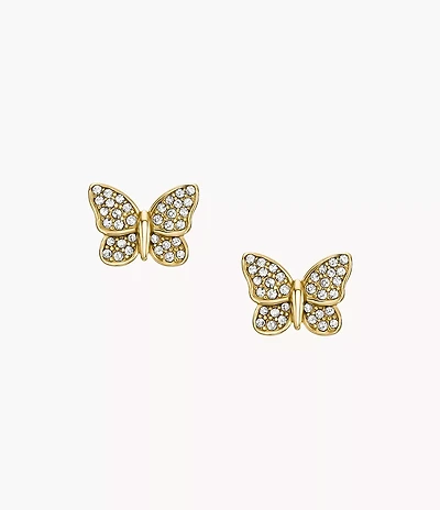 Sutton Pavé Butterfly Gold-Tone Stainless Steel Stud Earrings