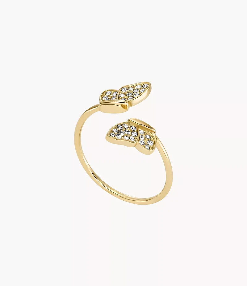 Sutton Pavé Butterfly Gold-Tone Stainless Steel Stack Ring