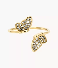 Sutton Pavé Butterfly Gold-Tone Stainless Steel Stack Ring