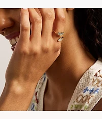 Sutton Pavé Butterfly Gold-Tone Stainless Steel Stack Ring