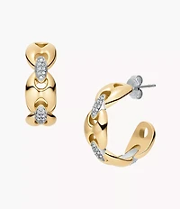 Heritage D-Link Glitz Two-Tone Stainless Steel Hoop Earrings