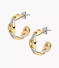 Heritage D-Link Glitz Two-Tone Stainless Steel Hoop Earrings