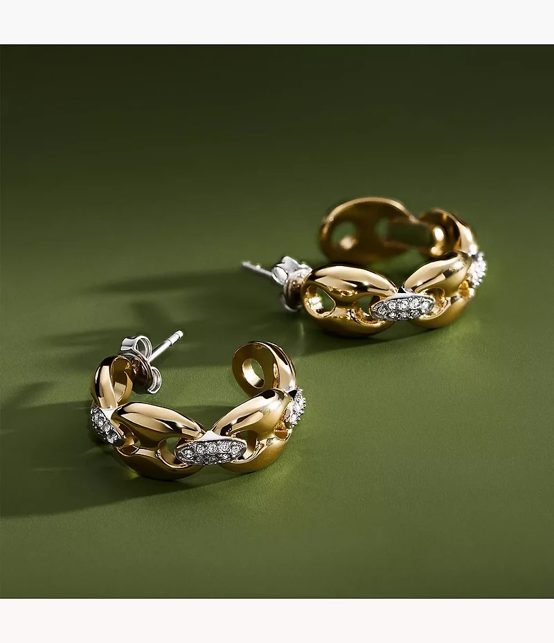 Heritage D-Link Glitz Two-Tone Stainless Steel Hoop Earrings