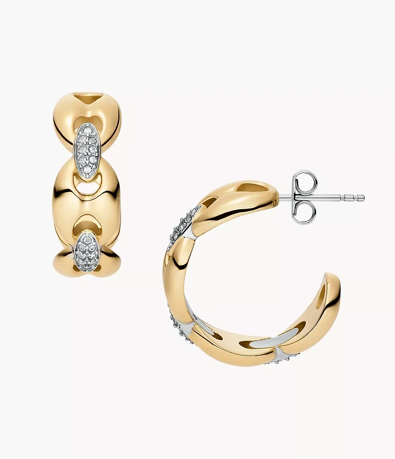 Heritage D-Link Glitz Two-Tone Stainless Steel Hoop Earrings