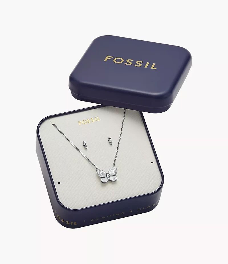 Sutton Stainless Steel Butterfly Necklace and Earrings Gift Set