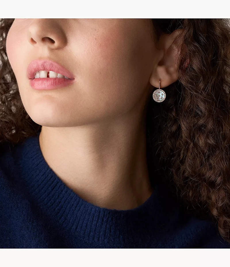Merrit Classic Mother-of-Pearl Rose Gold-Tone Stainless Steel Drop Earrings