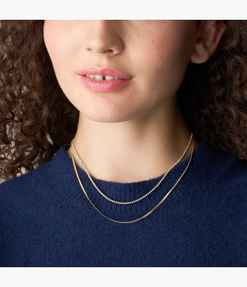 Ellis Pavé Glitz Gold-Tone Stainless Steel Multi-Strand Tennis Necklace