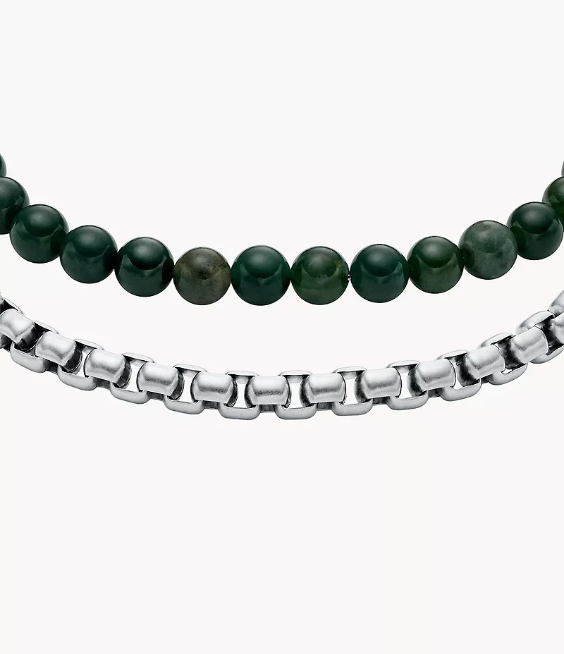 Stainless Steel and Green Agate Bracelet Gift Set