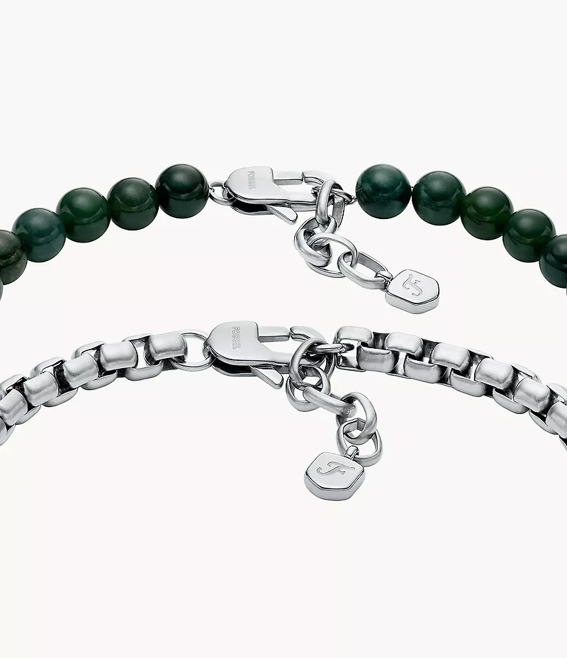 Stainless Steel and Green Agate Bracelet Gift Set